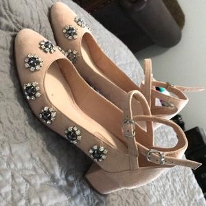 Top shop blush pumps with stone trim